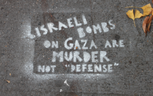 Graffiti outside of 65 W. 11th St. demonstrates anti-Israli sentiments. (Henry Miller)