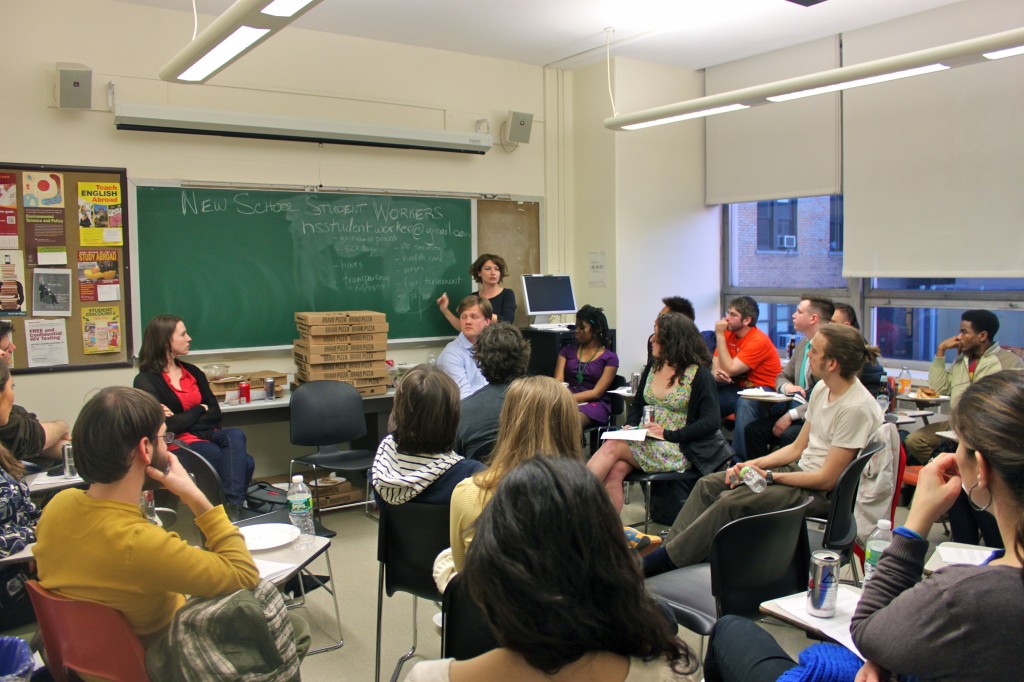 New School Student Workers discuss future plan of action.