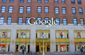 The former Port of New York Authority Inland Terminal 1 building on 111 8th Avenue, which is now the home of Google’s NYC headquarters, gleams its gilded Art Deco facade in the heart of Silicon Alley (Henry Miller)