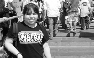 Cecilia Frescas, founder of The New School’s DREAM Team, shows her support at the DC protest. Her shirt reads “Undocumented, Unafraid, Unapologetic.”  (Jose Ponce)