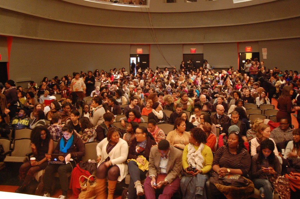 Tishman Auditorium hums with excitement and anticipation for bell hooks to grace the stage.