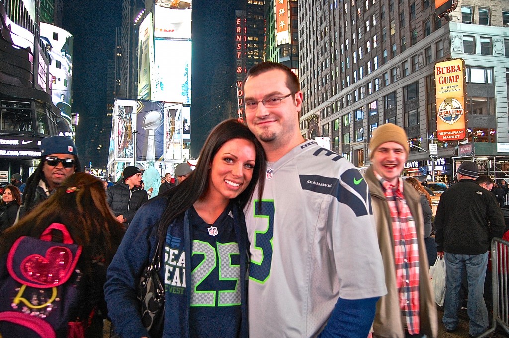 Seahawk fans Joe and Patricia Unsell traveled from Seattle to watch the big game.