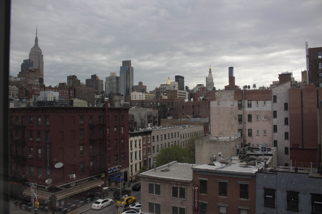 View of the city from the 6th floor on a rainy weekday. 