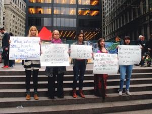 Supporters of Cecily McMillan protest at Zuccotti Park on May 5. Phto Credit: Vrushti Vakharia
