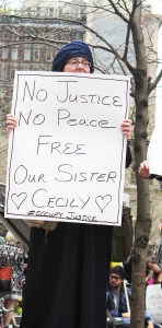 Supporters of Cecily McMillan protest at Zuccotti Park on May 5. Phto Credit: Vrushti Vakharia