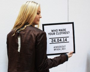 A Parsons student shows the bank of her mango label as she decided to wear her clothes outside for the movement on April 24th. Photo By: Cayla O'Connell