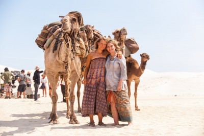 Mia Wasikowska and Robyn Davidson, on the set of Tracks. Courtesy of Transmission Films. 