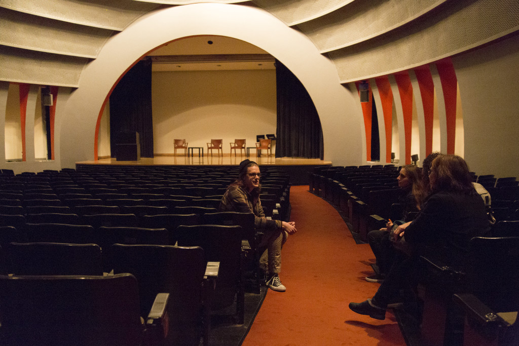 Wade talks to his tour group about Lang academics in the Alvin Johnson/J.M. Kaplan Hall located in 66, West 12th Street. (Photo/Julianna D'Intino)