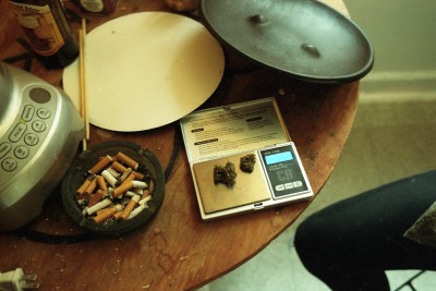 Todd's kitchen was adorned with the usual cookware, a blender, full ashtray and scale. photo: morgan young