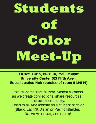 Fliers of past SoC meet ups at The New School, submitted by Aliyah Hakim