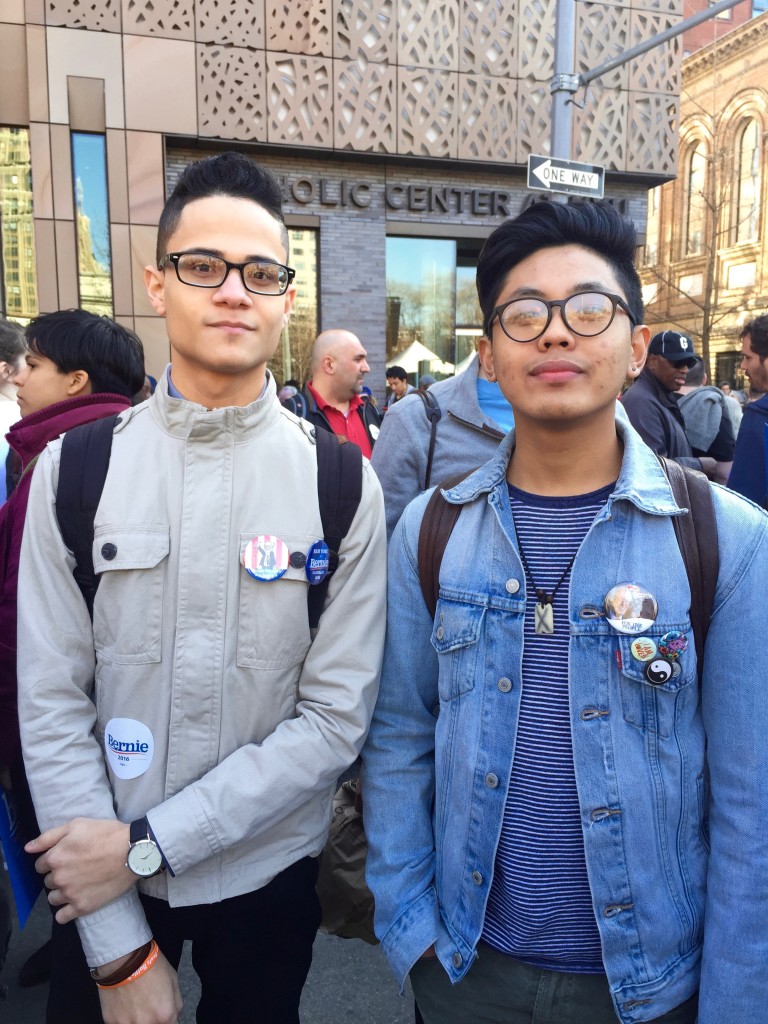 Caption: Hector (left) Sean (right), Freshmen at NYU and first time voters. (Photo/Gabriella Lewis)