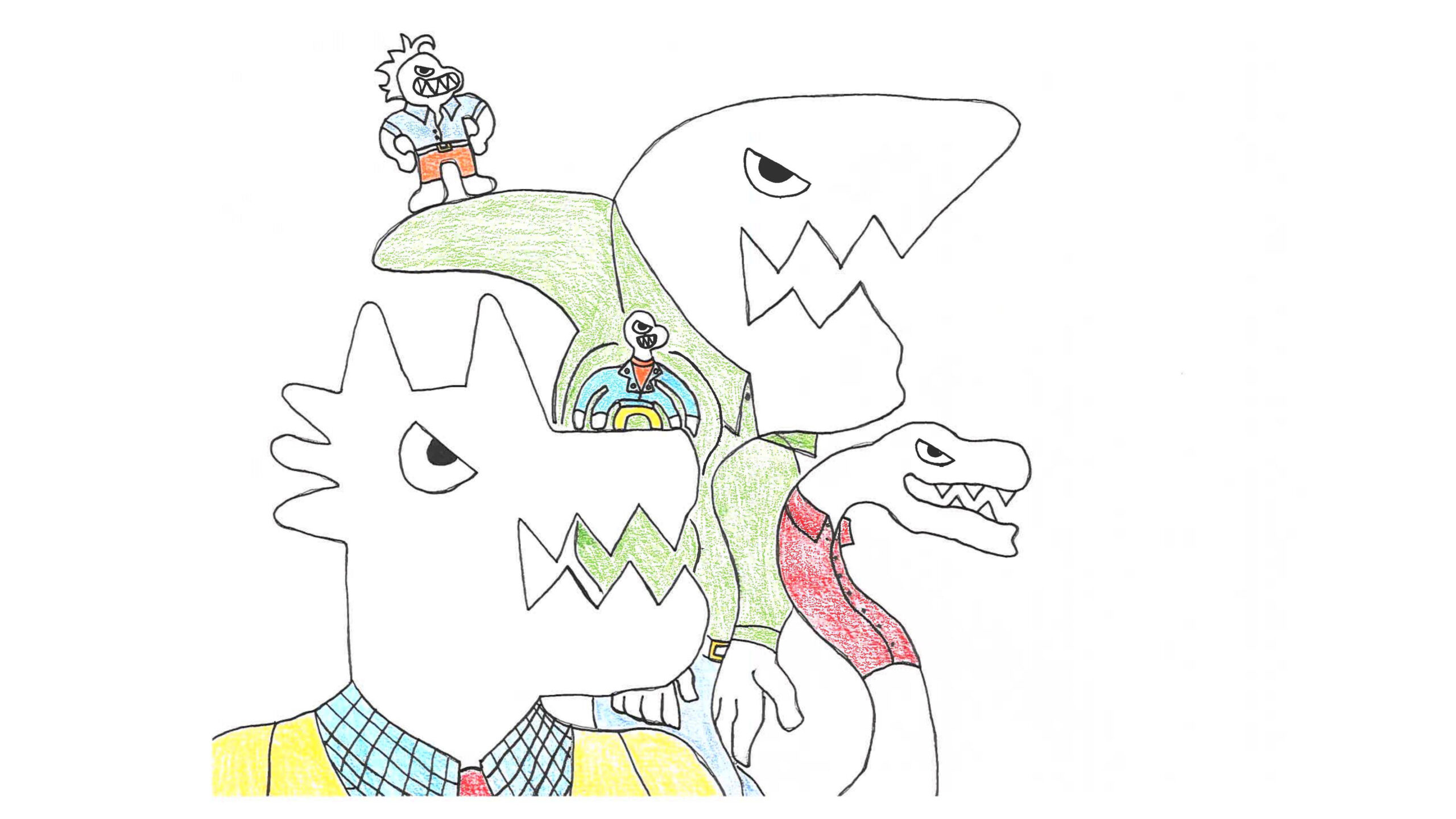 illustration of characters from the bad guys movie, including a Wolf, tarantula, piranha, snake and shark.