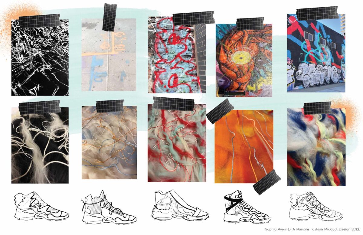 pattern swatches and outlines of sneaker designs