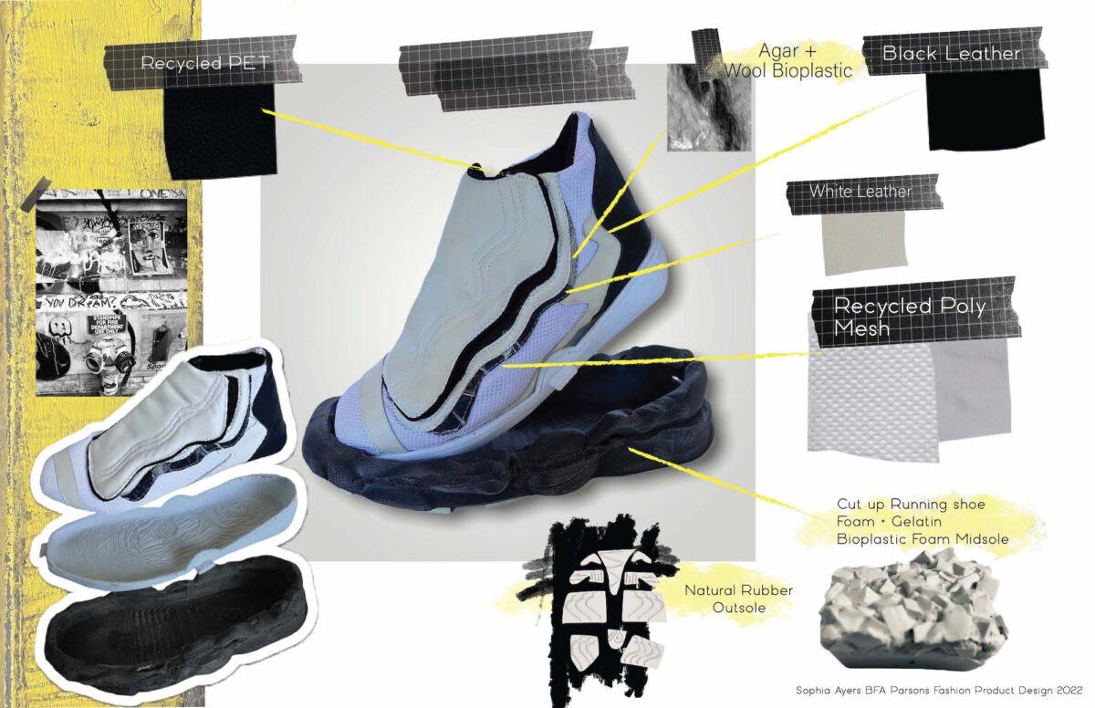 sneaker design prototypes showing materials used for each layer