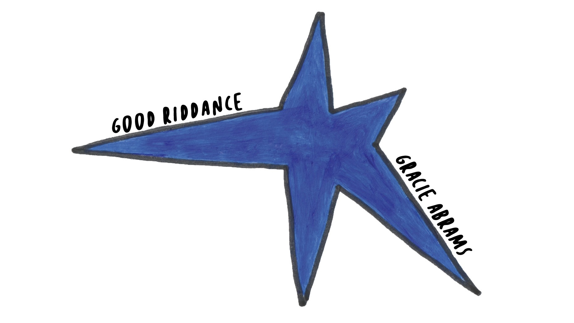 A lopsided dark blue star with the text “Good Riddance” and “Gracie Abrams.”