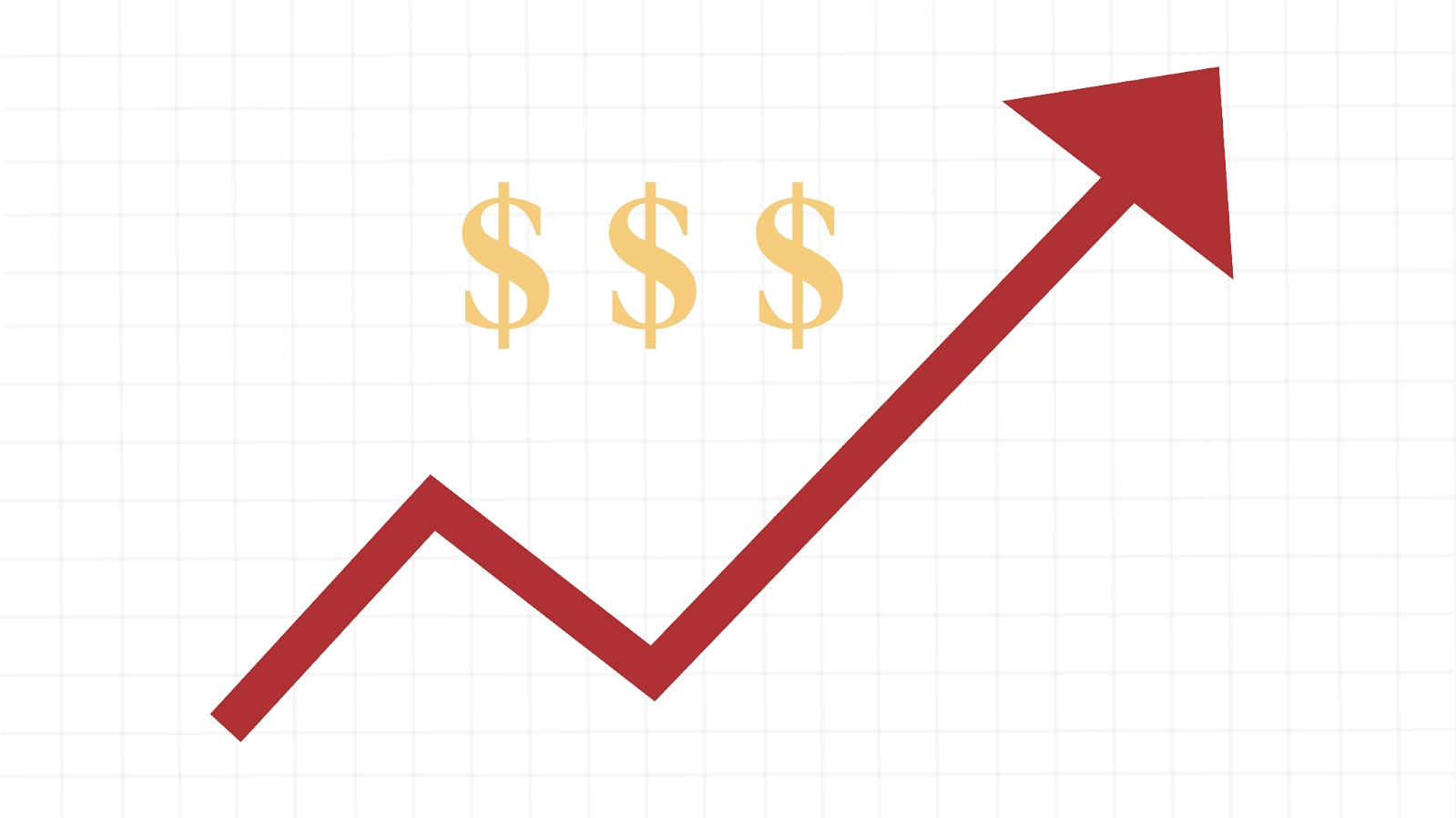 Arrow on a graph pointing upwards, with dollar signs indicating a rise in tuition.