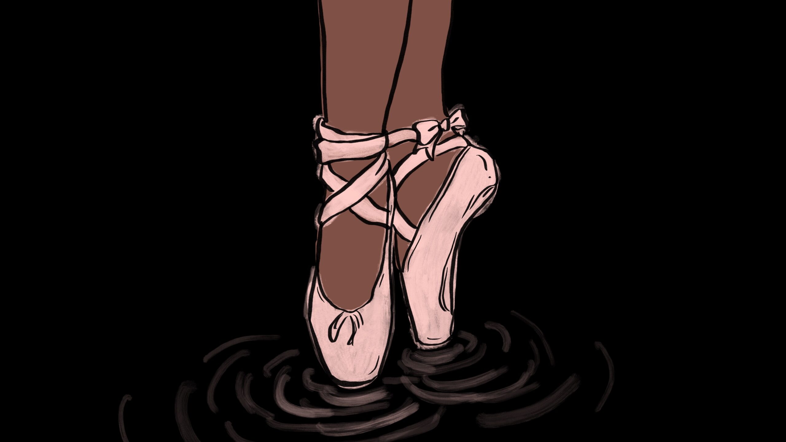illustration of ballet feet on a black background