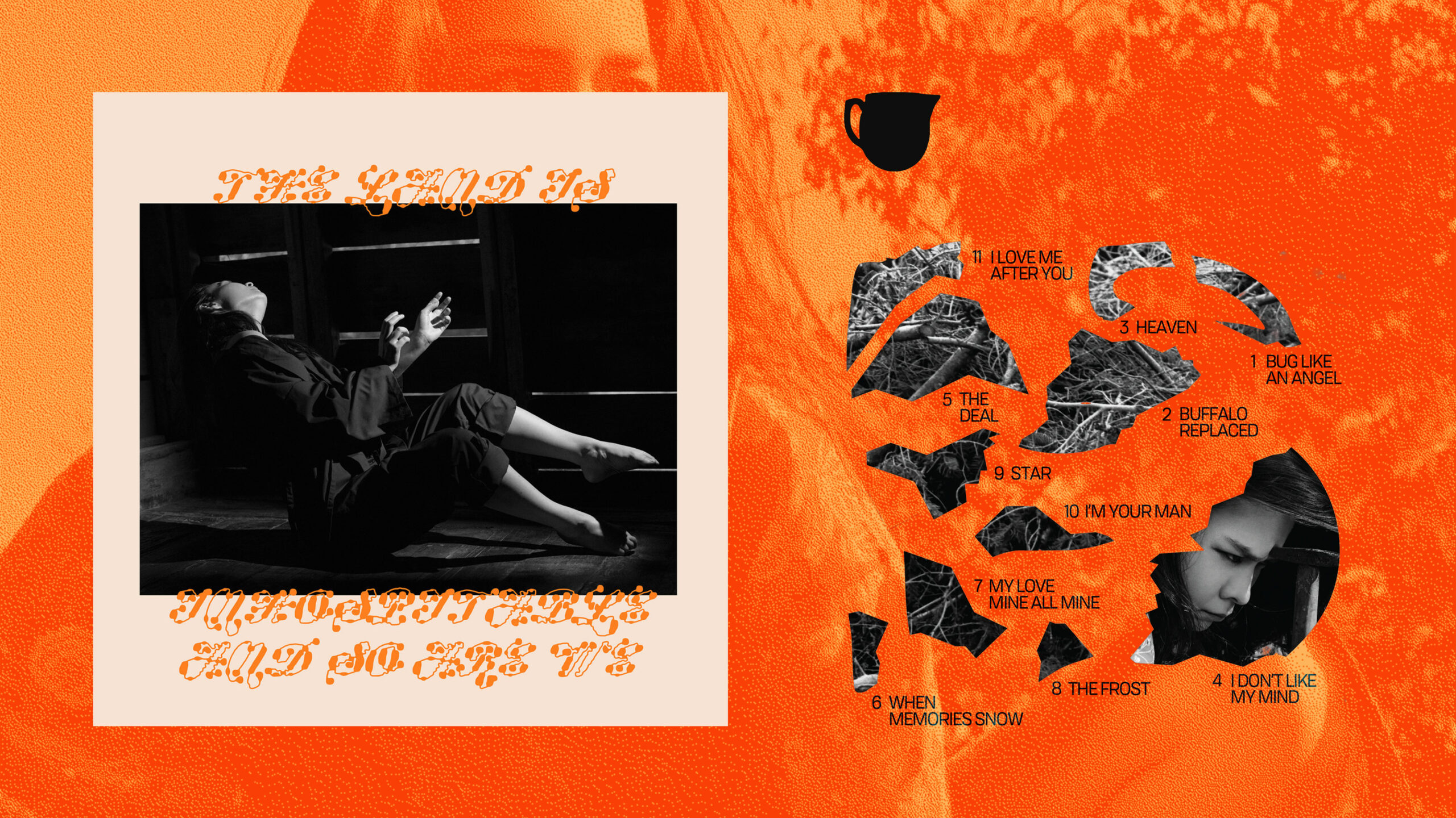 Album cover and track list against orange background