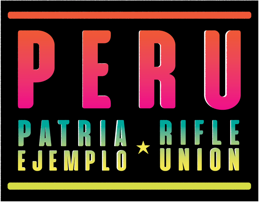 Thesis work by Sofia Cacho Sousa. A series of prints inspired by the artistic style of Peru. The print text on a black background that reads "Peru, Patria Ejemplo, Rifle Union." Photo credit Sofia Cacho Sousa.