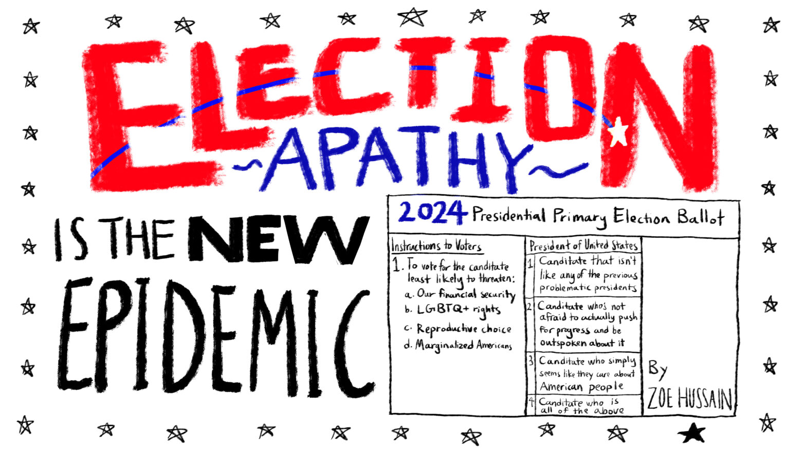 Title “Election Apathy is the New Epidemic” with 2024 presidential ballot