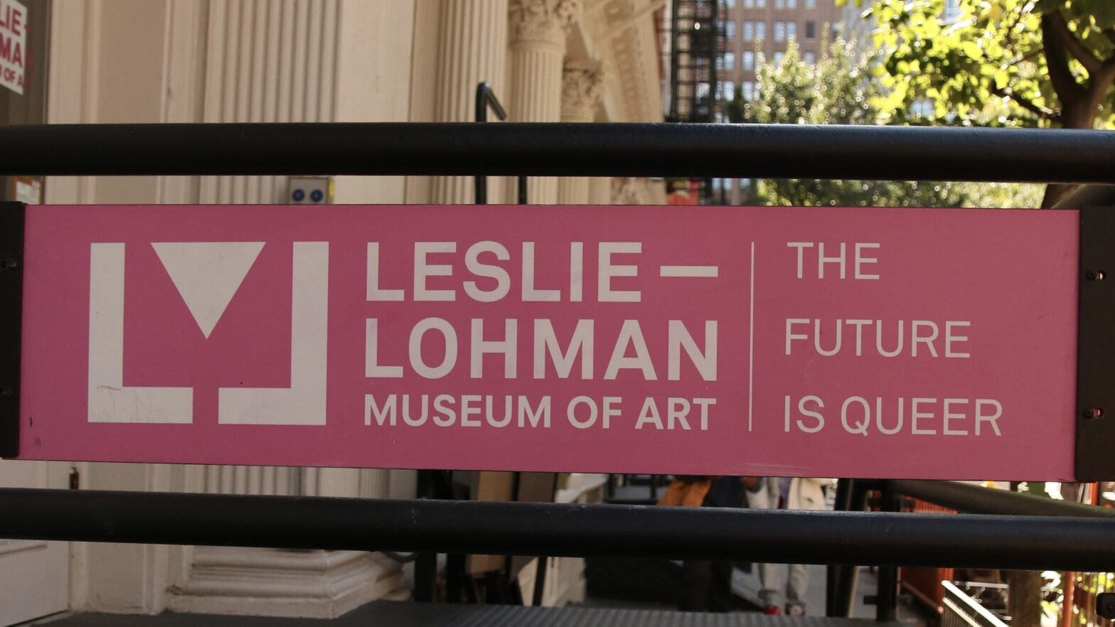 ink sign outside the Leslie-Lohman Museum of Art reading “Leslie-Lohman Museum of Art: The Future is Queer.”