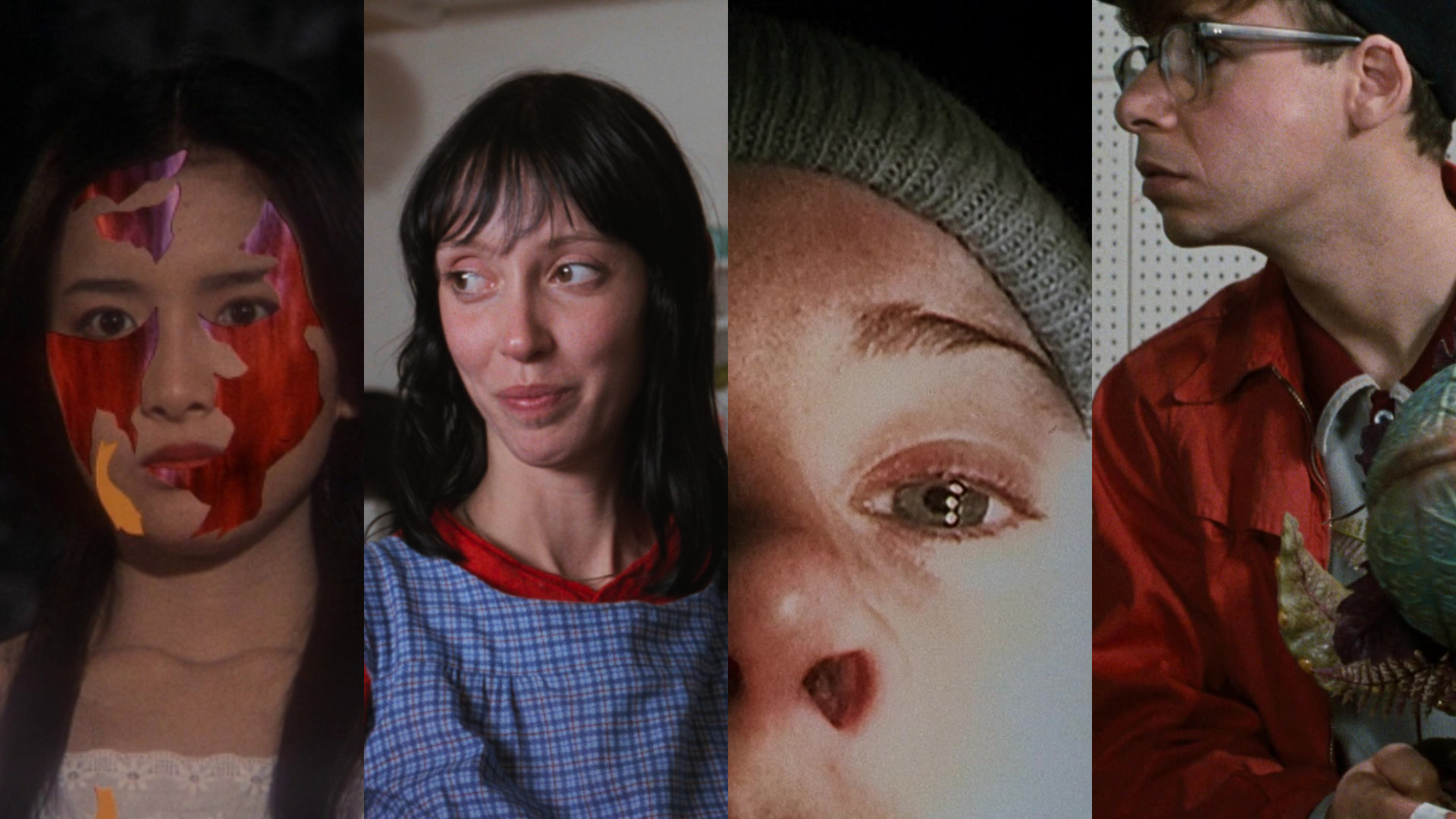 Four screenshots from the movies “House,” “The Shining,” “The Blair Witch Project,” “And Rocky Horror Picture Show”