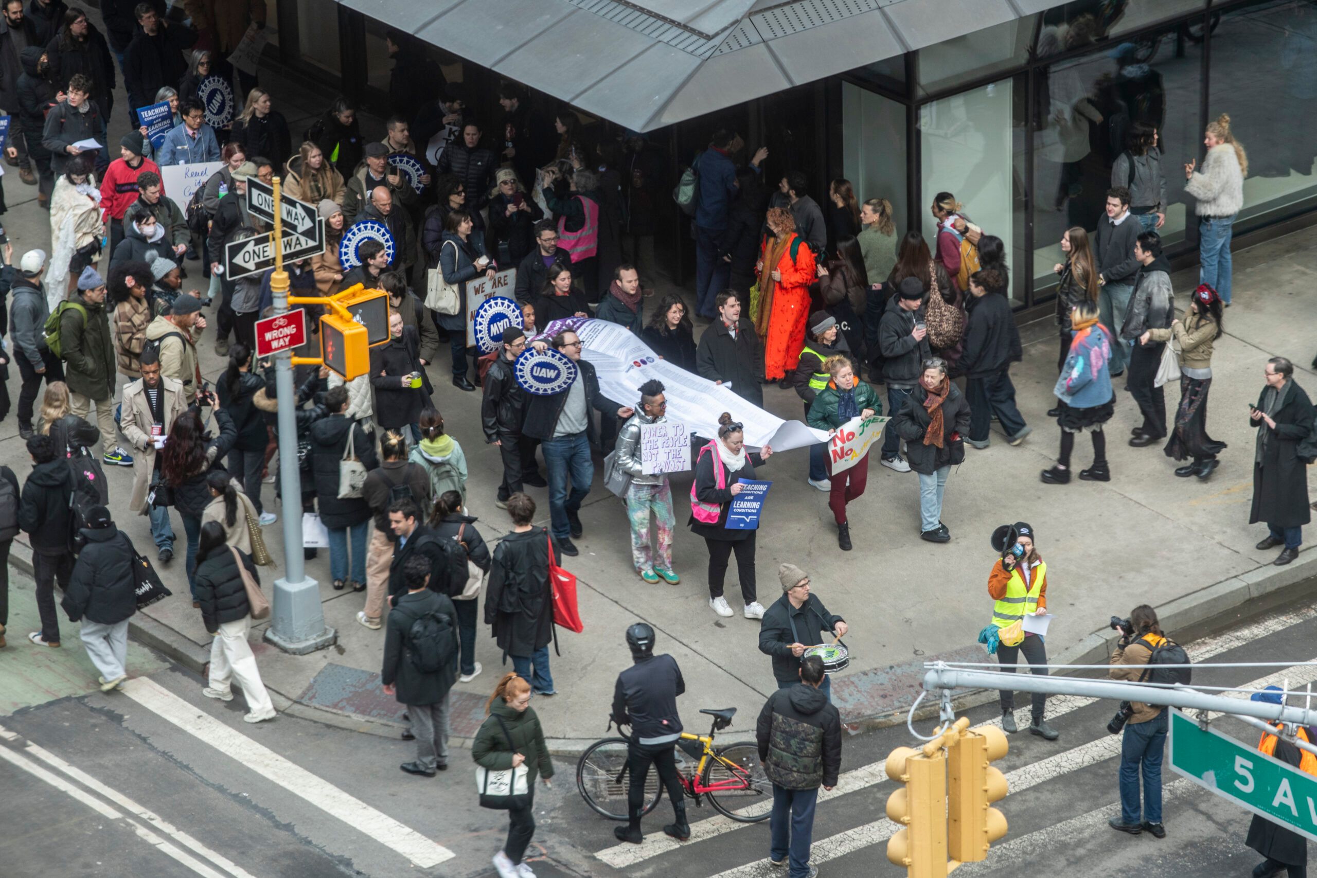 10-foot-long anti-restructuring letter delivered by New School faculty, staff, and students to University President Joel Towers during fourth anti-restructuring demonstration this year