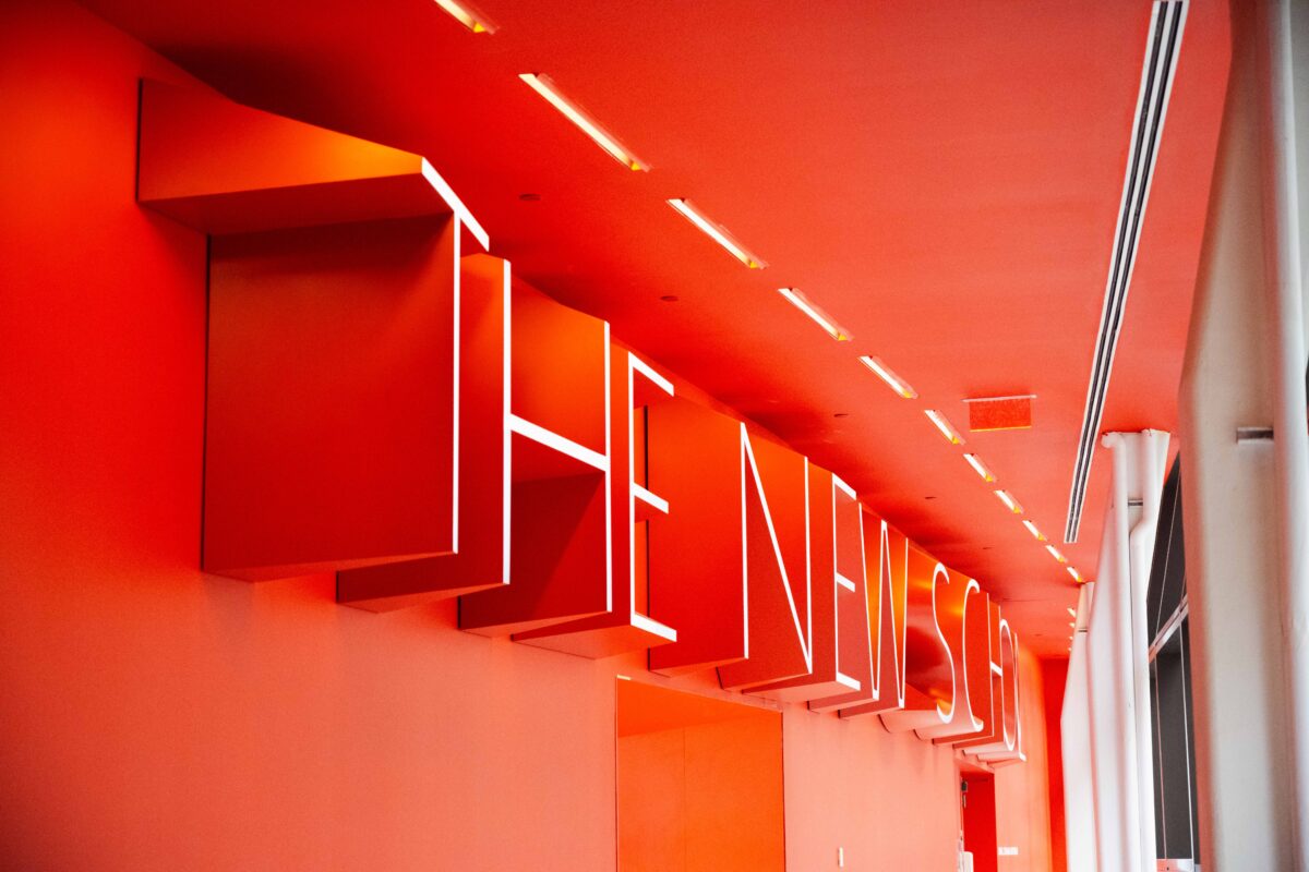 Alt text: An image of The New School’s logo on campus